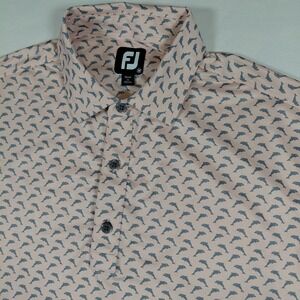 Footjoy FJ Mens Golf Polo Shirt M Pink Dolphin Print‎ Short Sleeve Collared